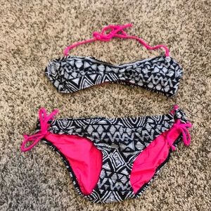 Tribal print bikini with pink accent